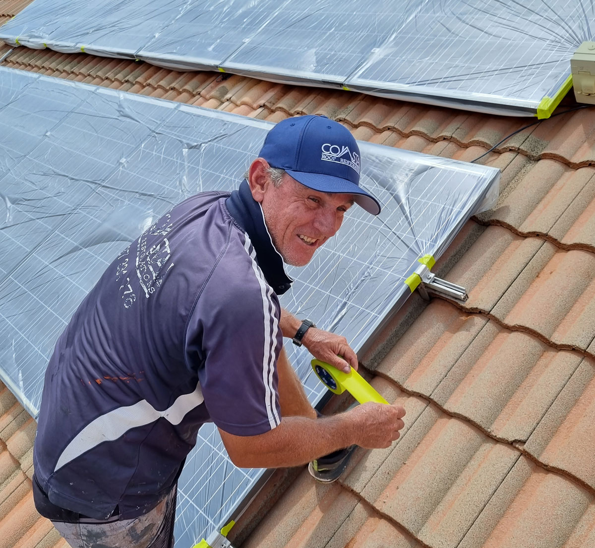 Masking Solar Panels before painting roof